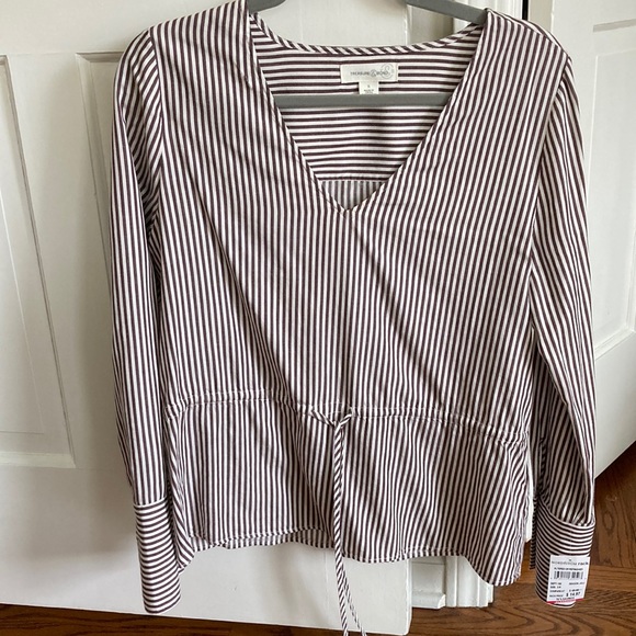 Treasure & Bond Womens S blouse. Brown and cream strip with adjustable waist bow - Picture 1 of 6
